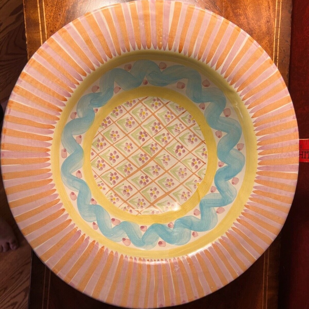 Vintage Mackenzie Childs Mark Large 14" Summer Frock Ruffled Fluted Round Bowl
